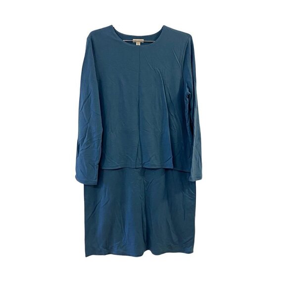 J. Jill Dresses & Skirts - Pure Jill Womens T-Shirt Dress Blue Stretch Scoop Long Sleeve Overlay P Medium